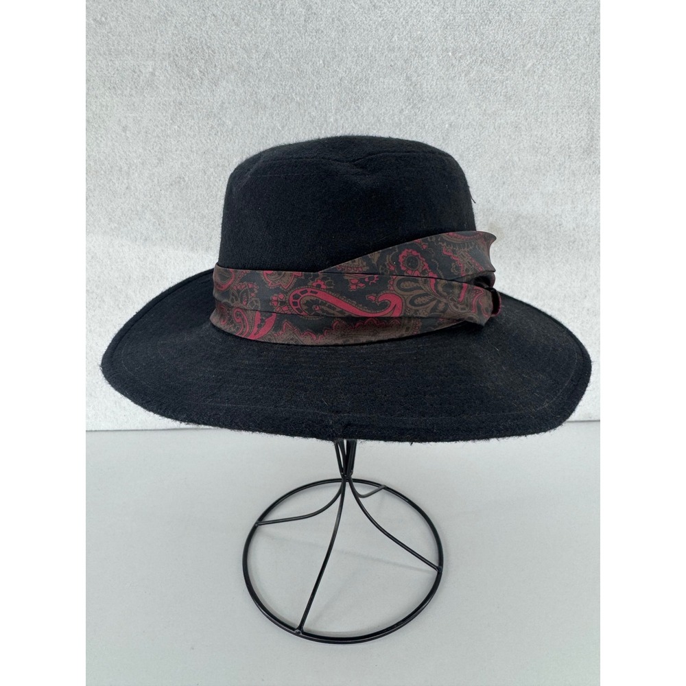 Vintage London Fog Men's Black Wool Fedora Hat Paisley Band Size 7 1/8 M
